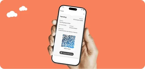 Una entrada de evento con código QR en la app de Feending